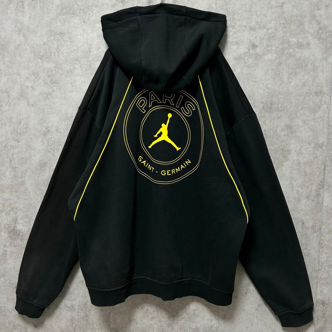 希少 PSG パリサンジェルマン×ジョーダン 両面ロゴ パーカー 黒 黄色 L