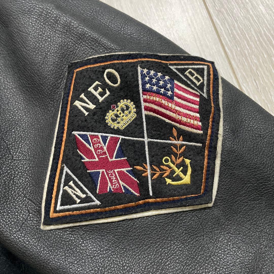 90s NEO BLOOD TOKYO 本革 刺繍ロゴ レザー切替 スタジャン