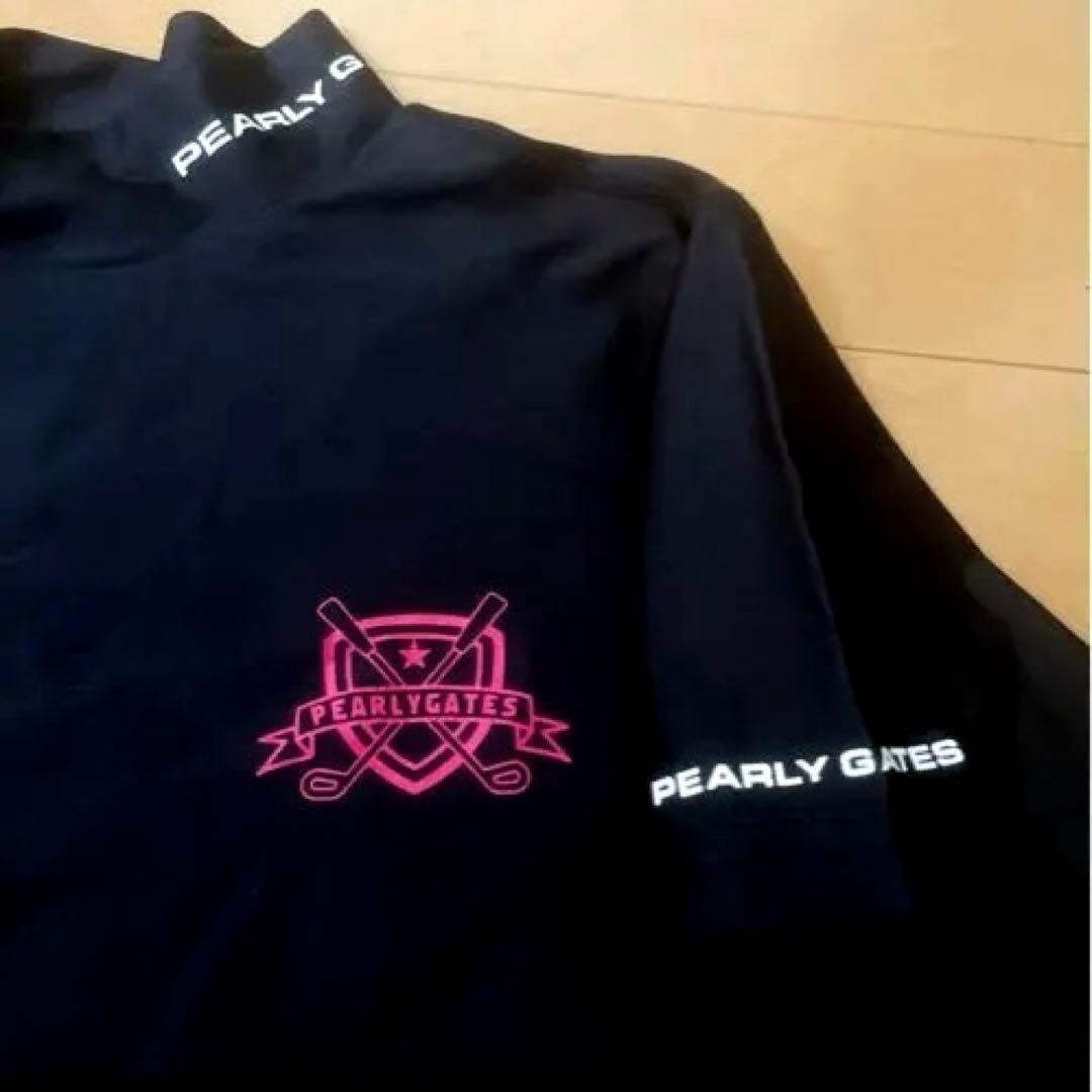 美品 パーリーゲイツ モックネック シャツ ハイネック 半袖 ポロシャツ 黒