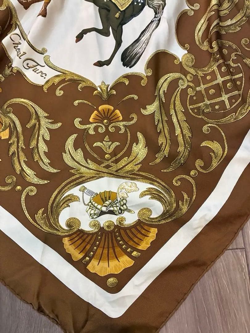 エルメス　スカーフ　ビンテージ　ブラウン　茶色　カレ　90