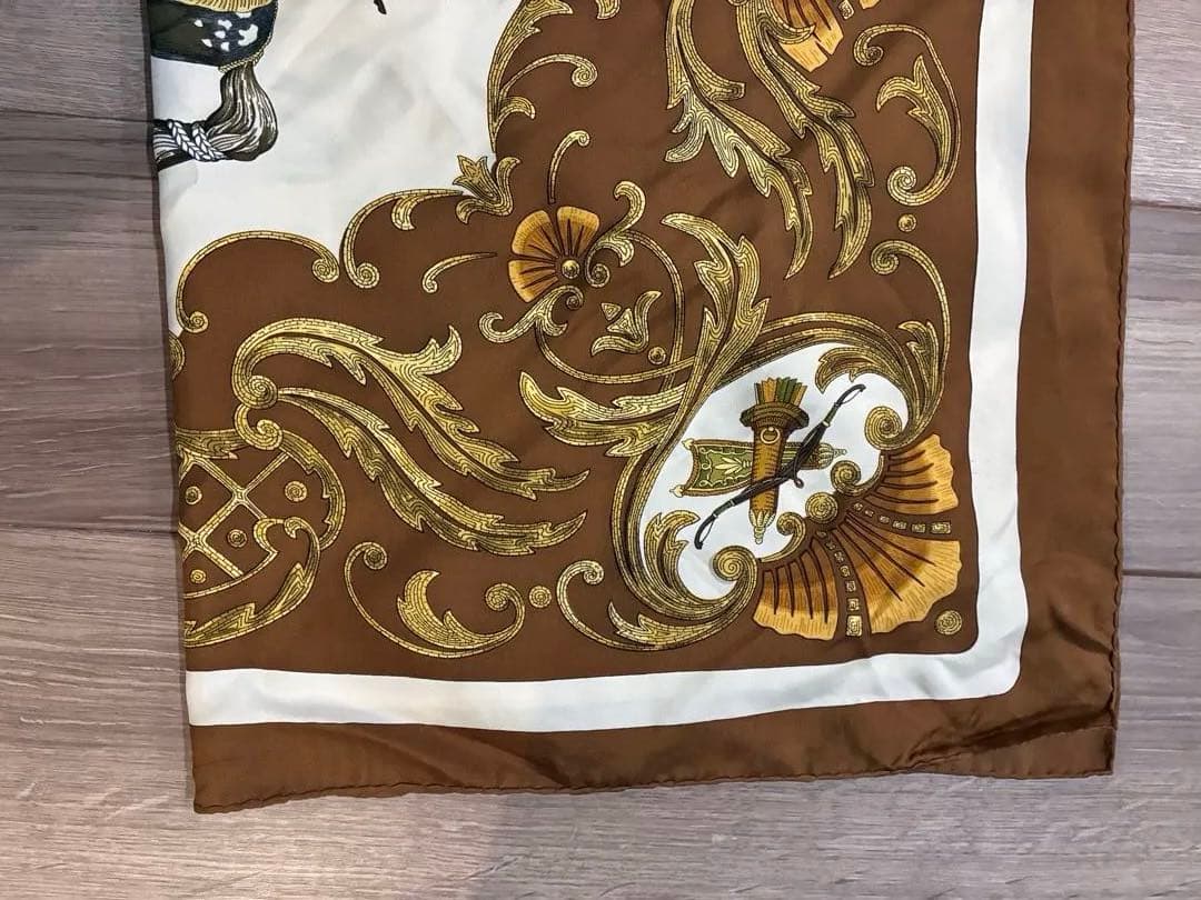 エルメス　スカーフ　ビンテージ　ブラウン　茶色　カレ　90
