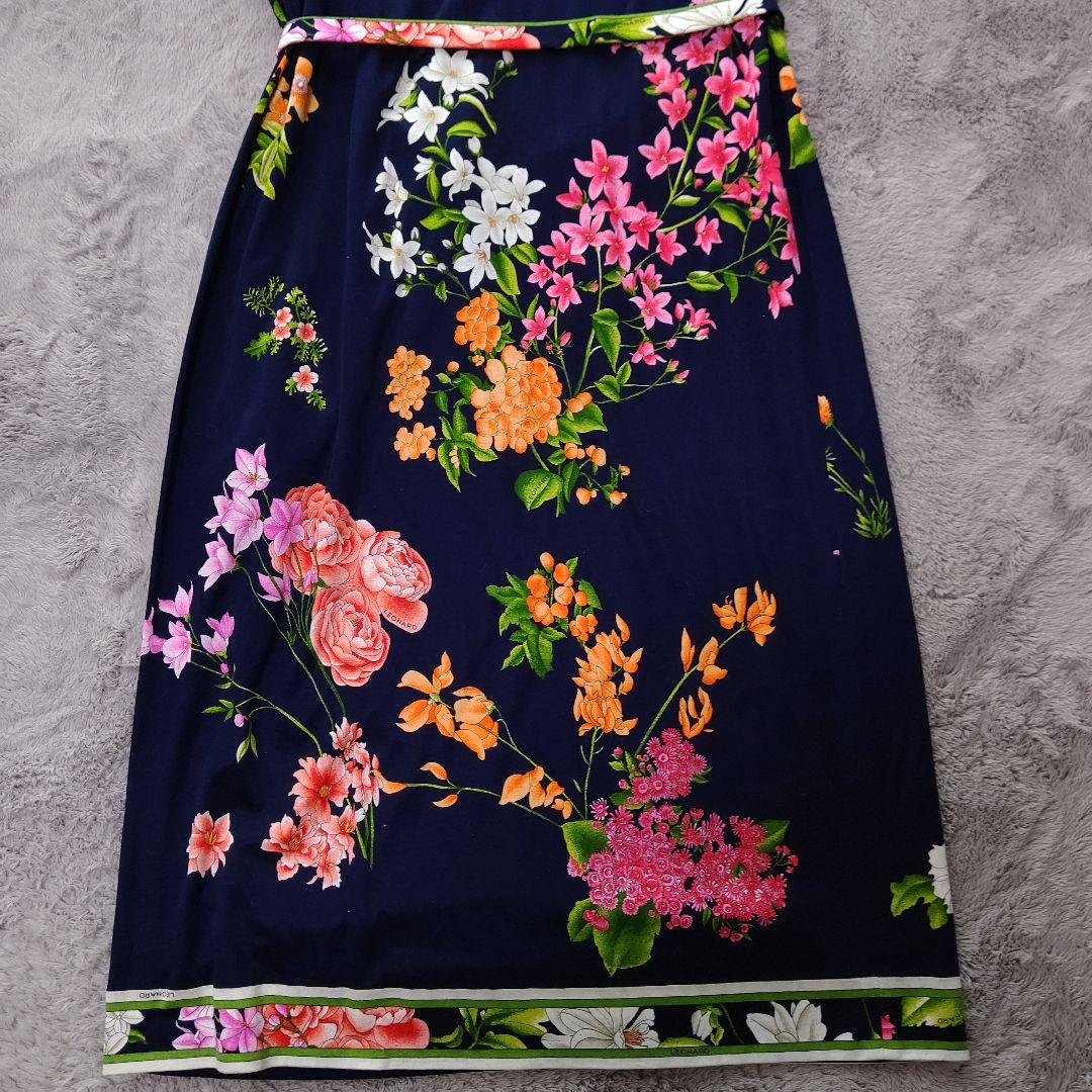 LEONARD フラワープリント ネイビー 半袖ワンピース