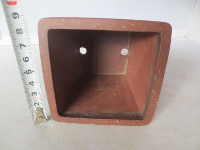 梨泥下方型　花盆　古渡　朱泥花盆　中国古鉢　高さ9.5㎝　　R7/12/18-2