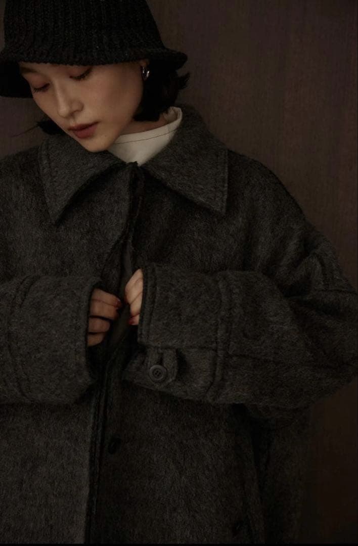 Hella 2022AW ウールモヘアシャギー ステンカラーコート F カーキ