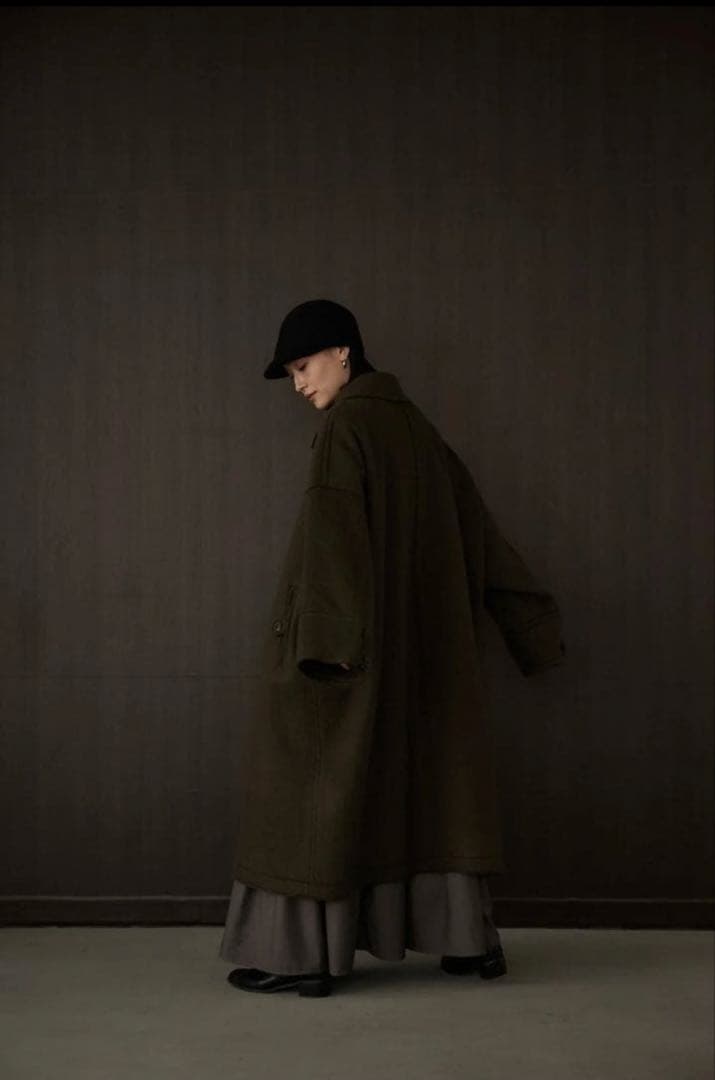 Hella 2022AW ウールモヘアシャギー ステンカラーコート F カーキ