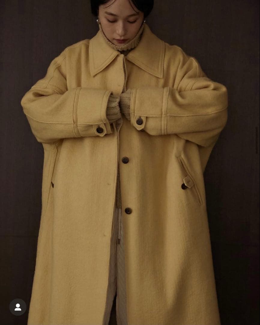 Hella 2022AW ウールモヘアシャギー ステンカラーコート F カーキ