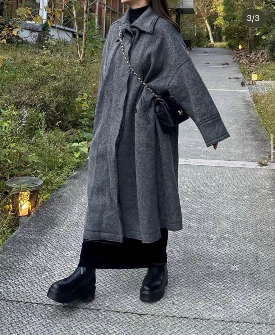 Hella 2022AW ウールモヘアシャギー ステンカラーコート F カーキ