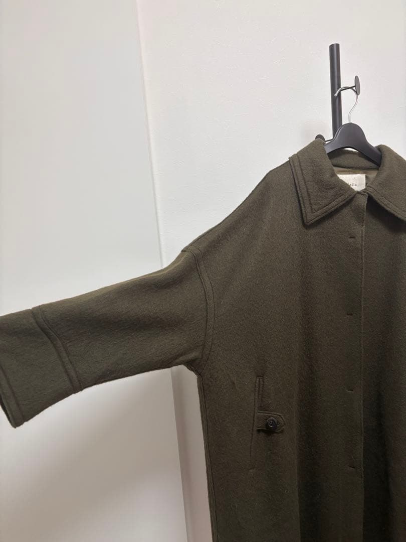 Hella 2022AW ウールモヘアシャギー ステンカラーコート F カーキ