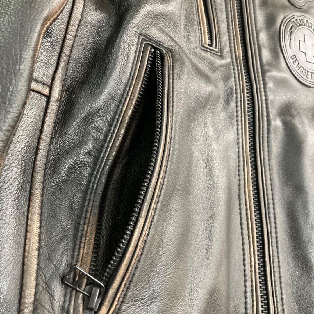 15799✨良品✨アビレックス 茶芯加工 シープスキン ライダース