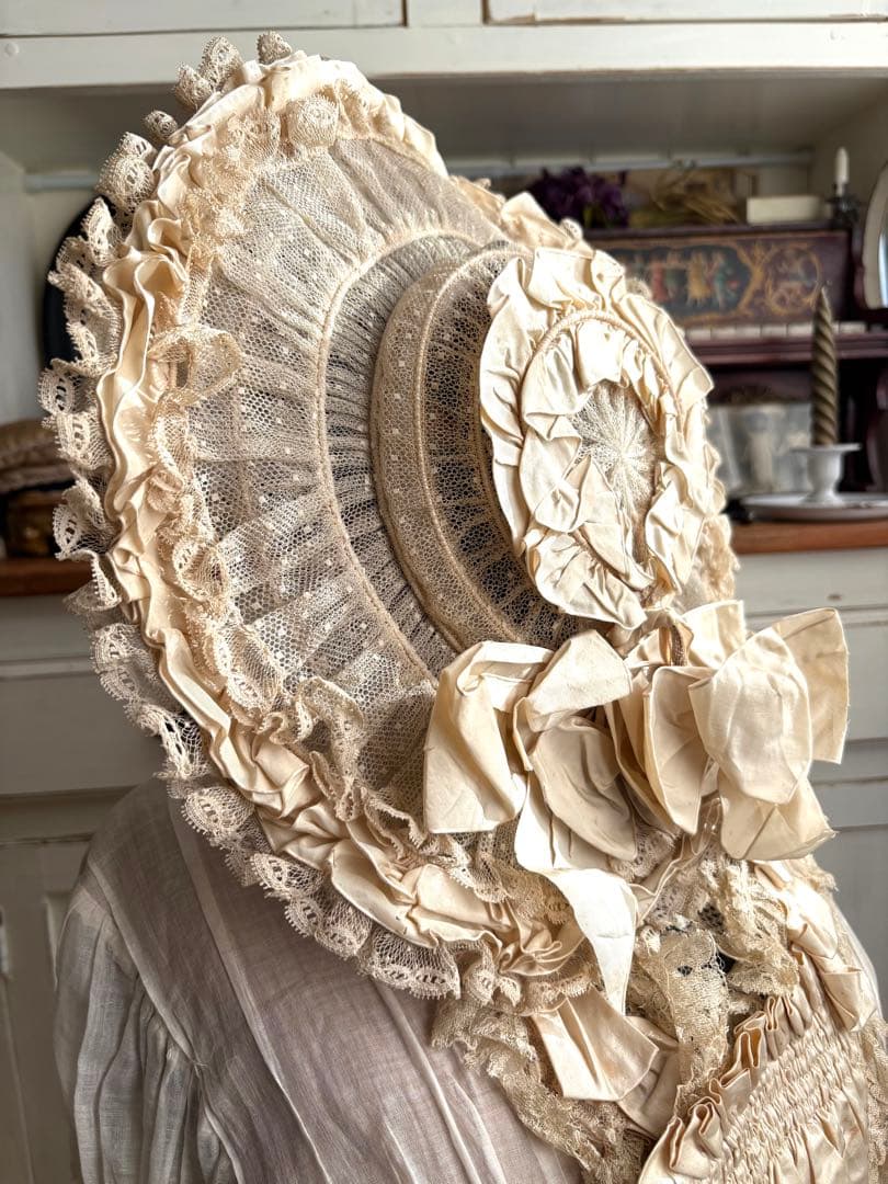 ♡希少　フランスアンティーク　素敵なハット　シルクオーガンジー　帽子　リボン飾り