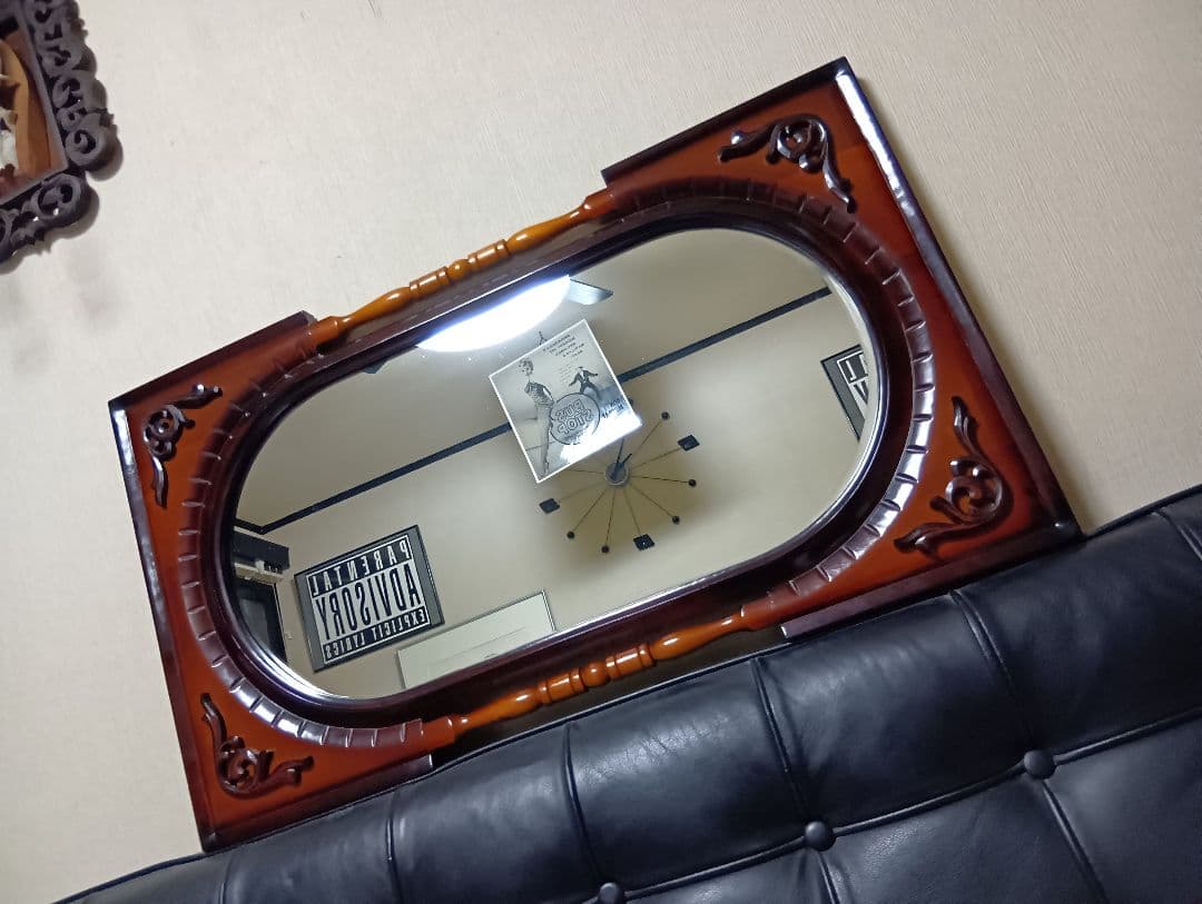 1970's　アラベスク　コロニアル　ウッド　オーバル　ウォール　ミラー