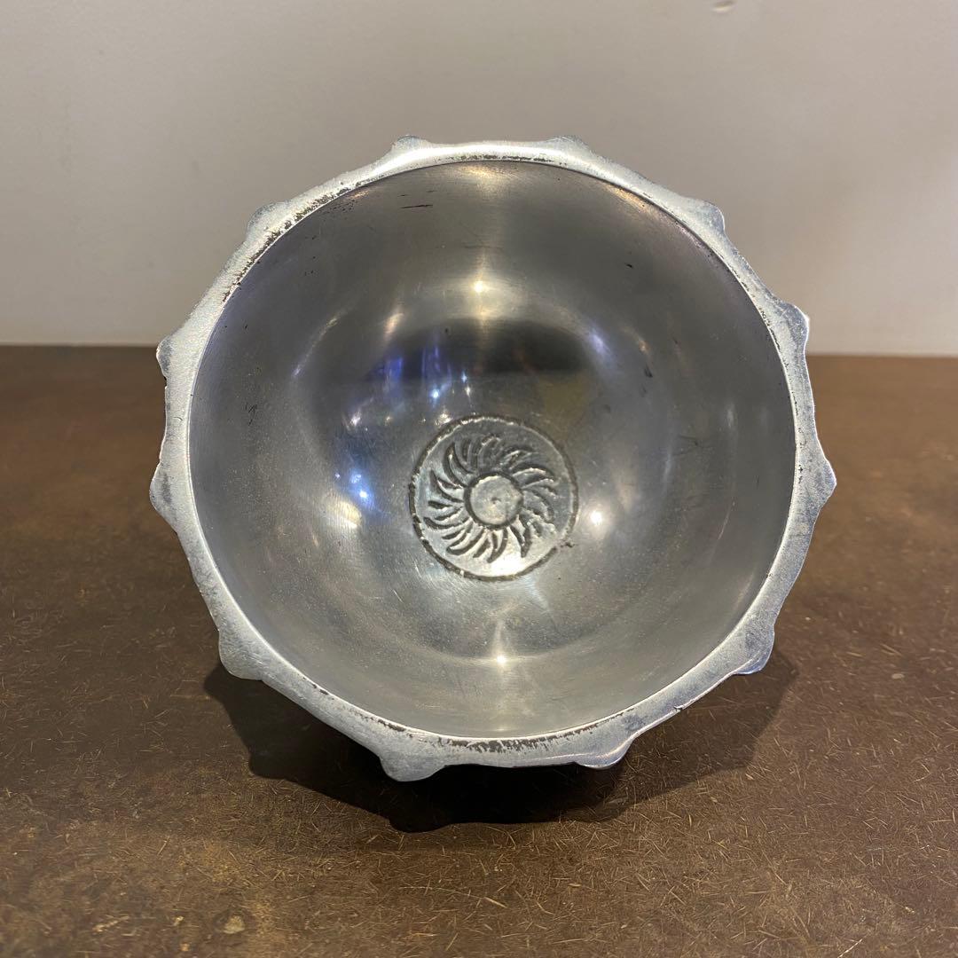 古いガラスのうつわ と 三つ脚金属器 二点セット 古道具