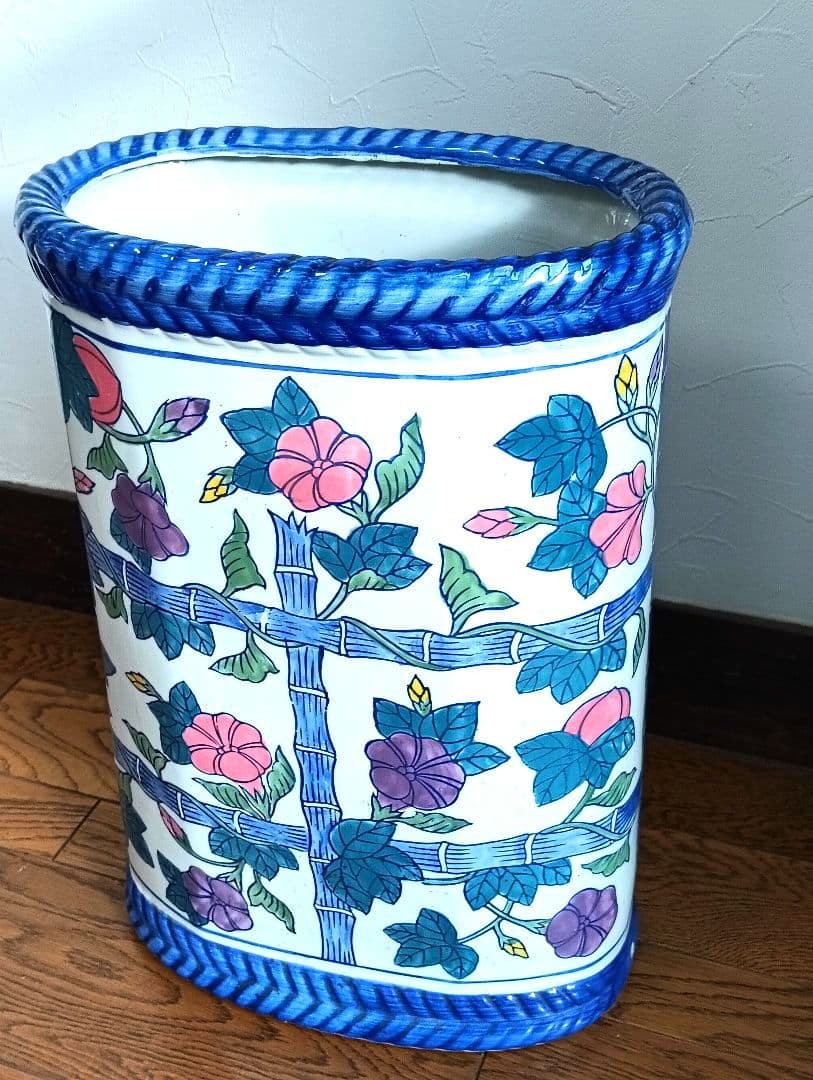おしゃれ 陶器製 傘立て 花柄 朝顔 玄関収納 倒れない 人気 多用途