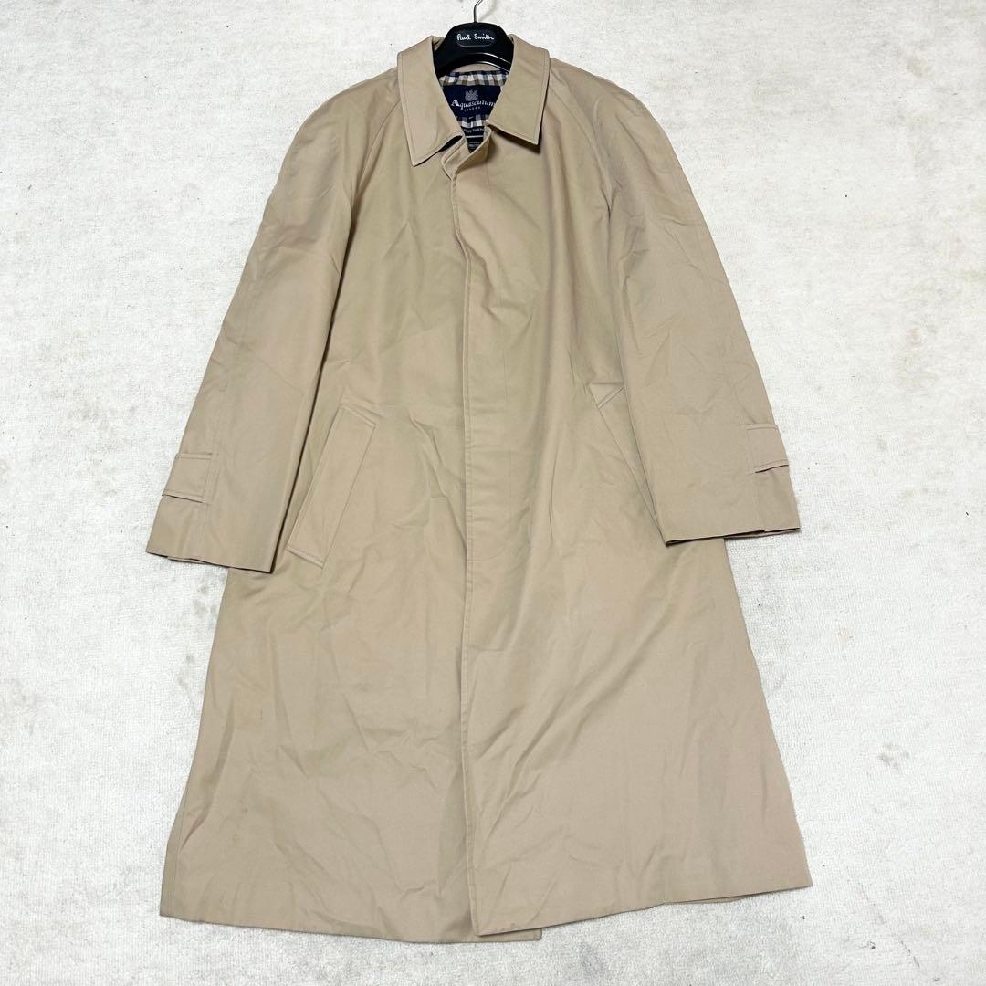 美品 アクアスキュータム ステンカラーコート クラブチェック マキシ丈