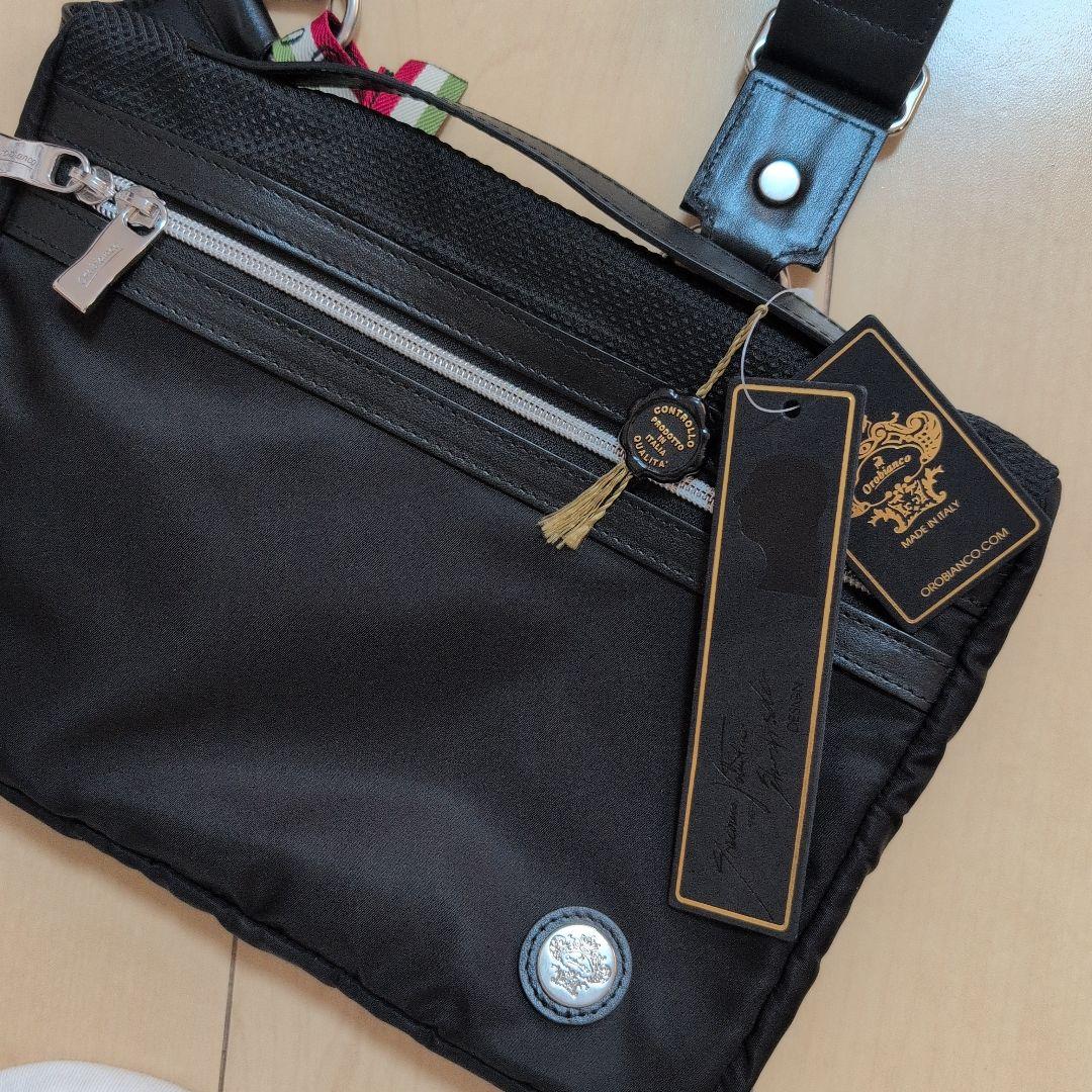 新品・タグ付】Orobianco メンズ ブラック ボディバッグ 保存袋付
