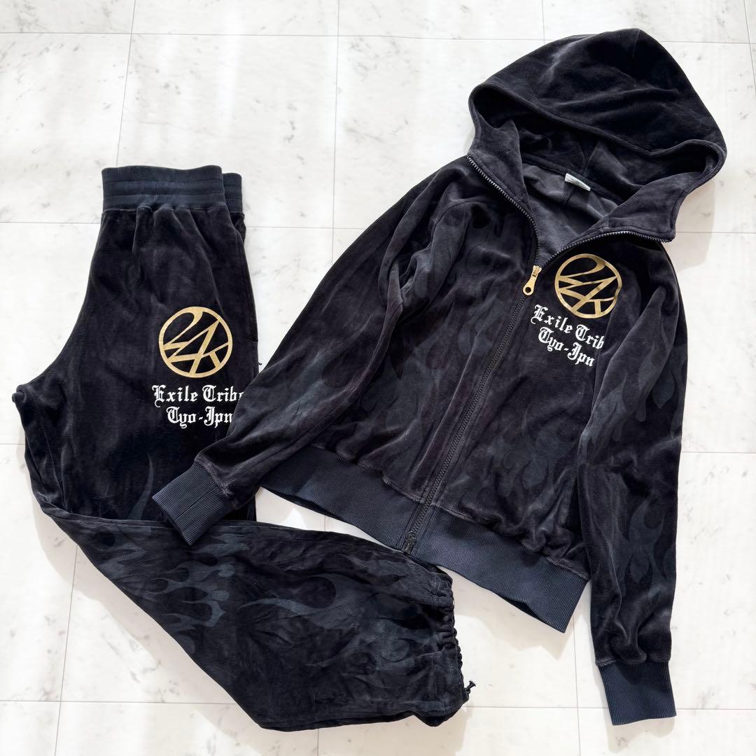 美品】EXILE 24karats ファイヤーパターン ベロア ジャージ 黒 - メルカリ