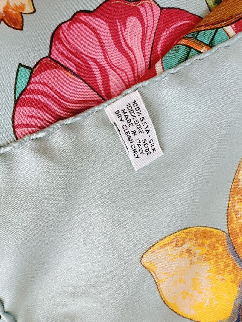 シャネル CHANEL　花柄 大判ストール　シルク100% 水色 ヴィンテージ