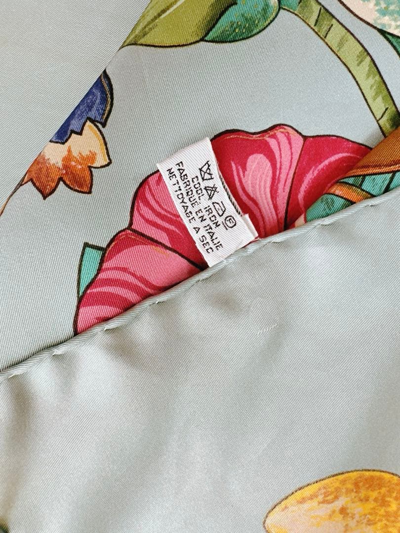 シャネル CHANEL　花柄 大判ストール　シルク100% 水色 ヴィンテージ