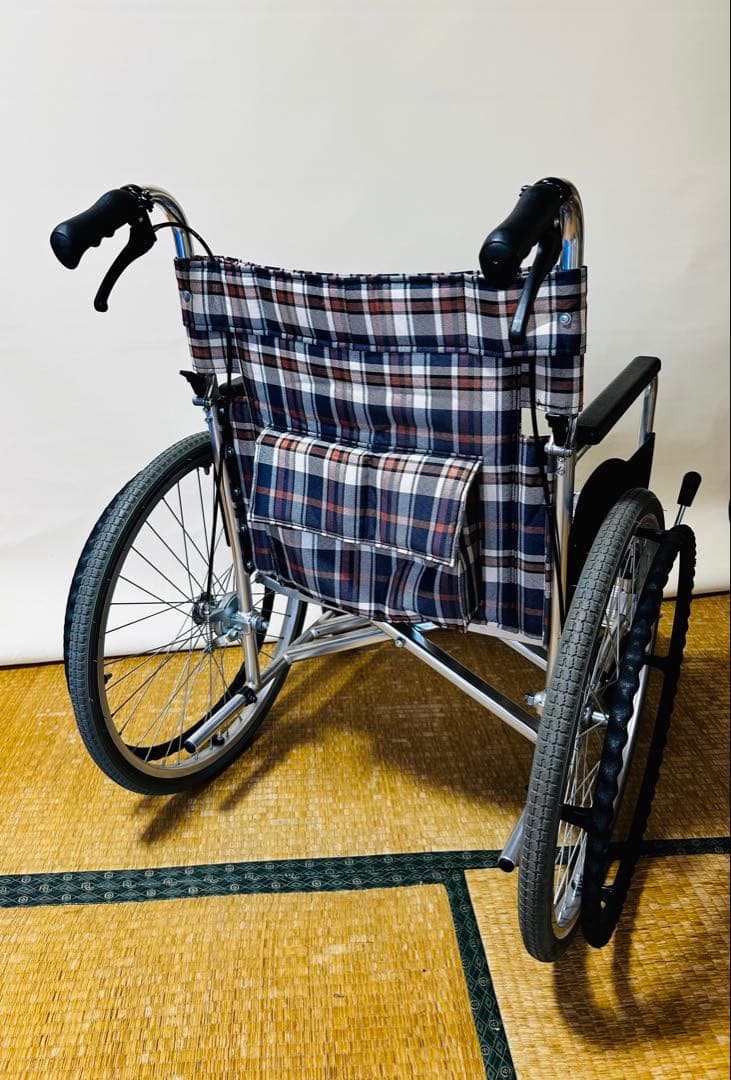 アルミ製折りたたみ介助用車椅子 チェック柄