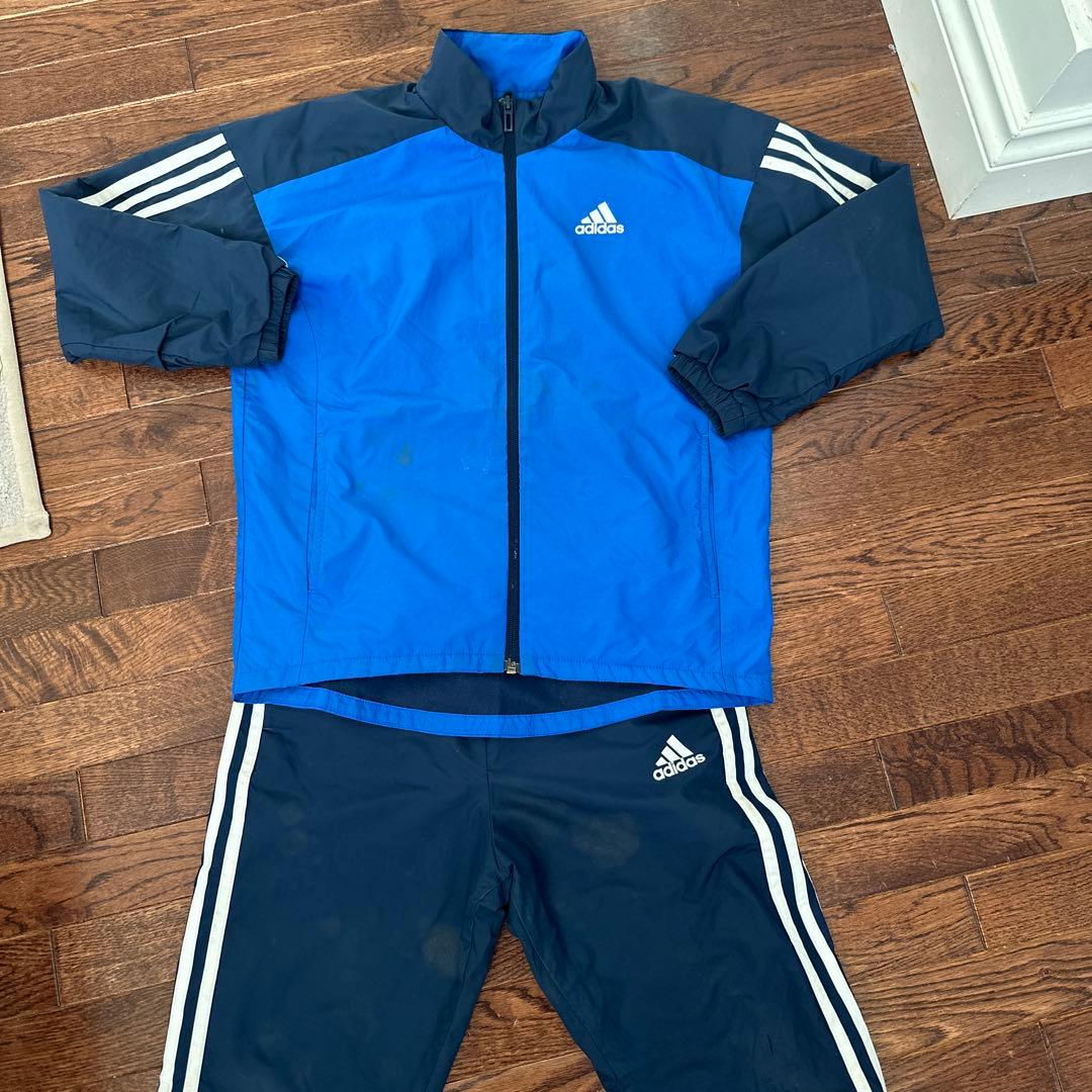 adidas 青 ウィンドブレーカー 上下セット - メルカリ