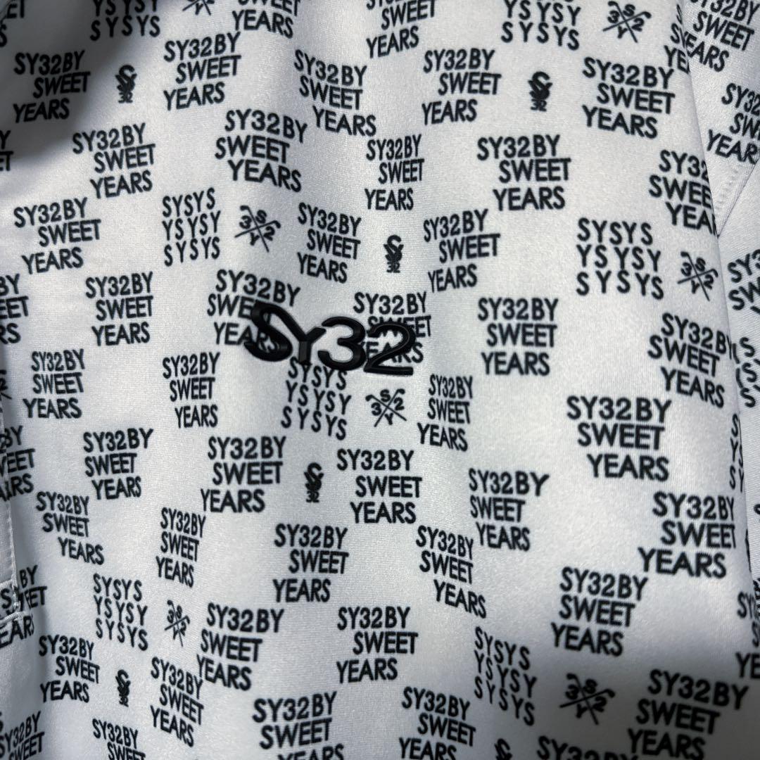 SY32 エスワイサーティートゥ 総柄 ロゴ 長袖 ポロシャツ ホワイト XL