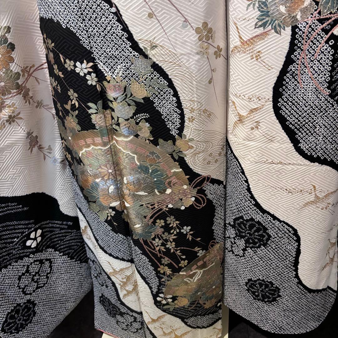 美品　白地　地紋　染分け　手絞り　逸品　振袖　フルセット 振り袖