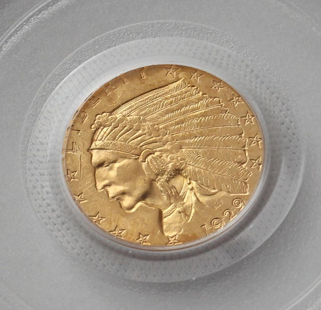 1929年 米国 インディアンヘッド ＄2.5クオーター金貨 PCGS MS62