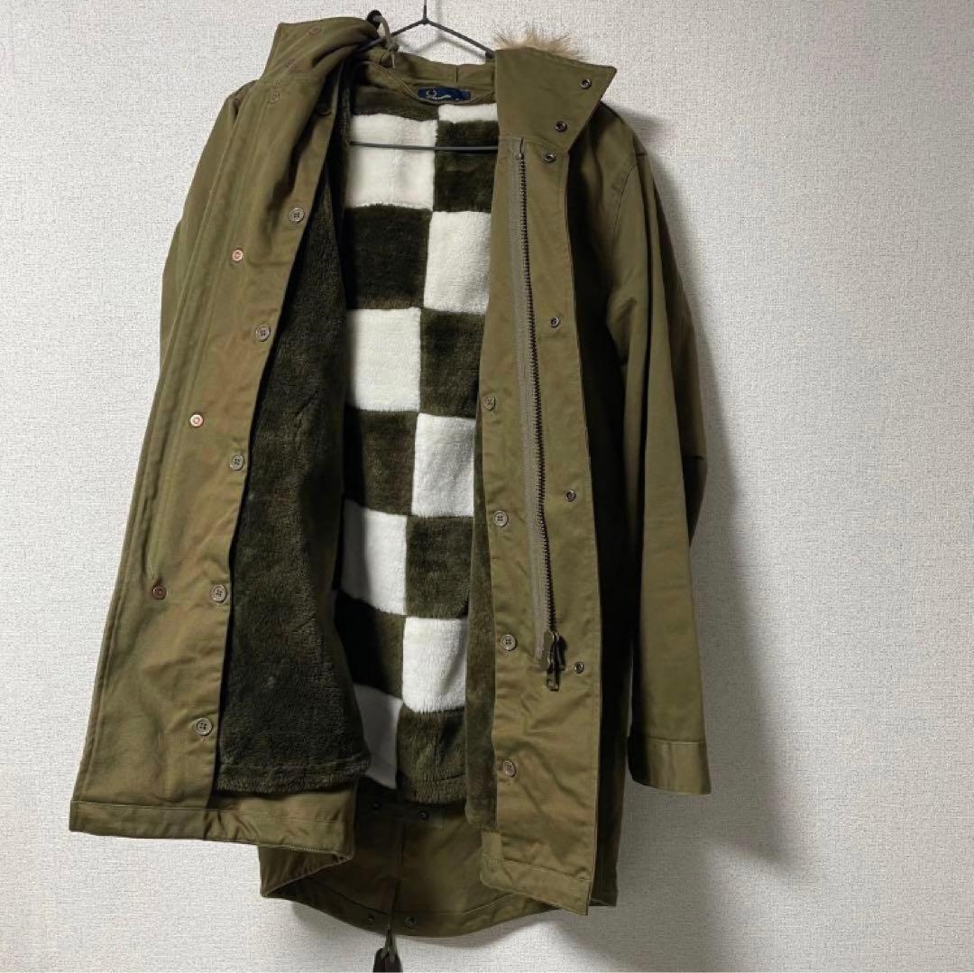 【美品】フレッドペリー モッズコート ロング ブロック チェック 刺繍ロゴ