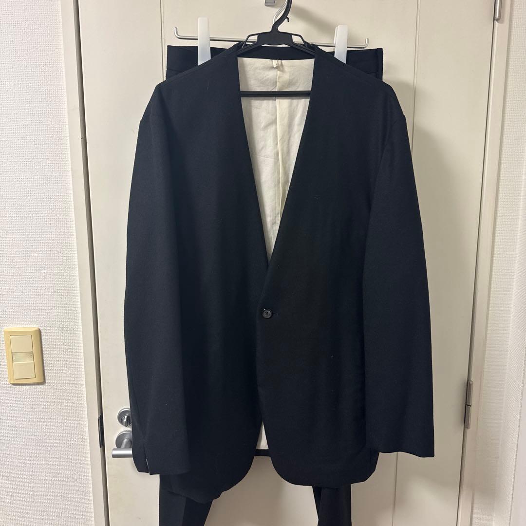 MBハイエンド尾州ウールクラシックノーカラージャケットM パンツM ブラック