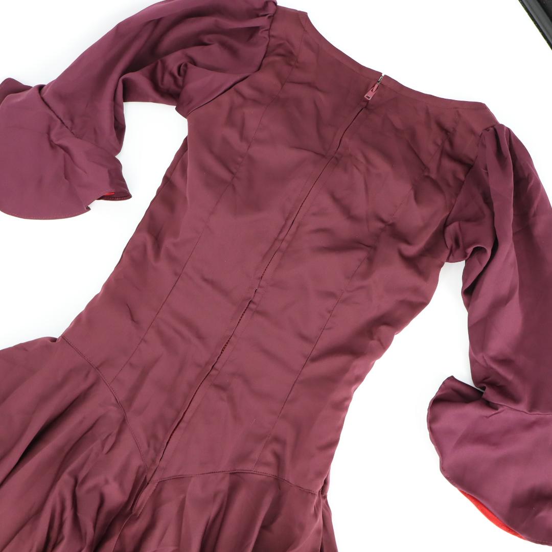 【美品 フラメンコ衣装】光沢パープルレッド アトリエ貴美恵 ドレス 胸パット付き