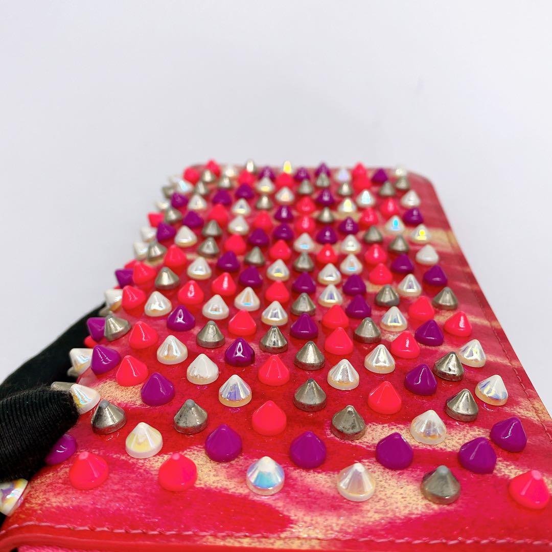 クリスチャンルブタン スパイクスタッズ 長財布 ピンク マルチカラー