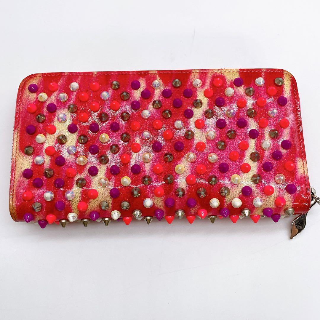 クリスチャンルブタン スパイクスタッズ 長財布 ピンク マルチカラー