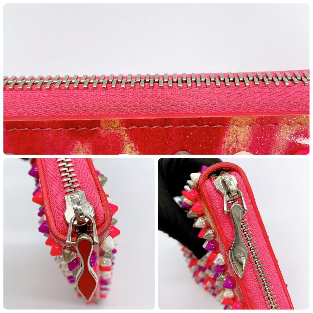 クリスチャンルブタン スパイクスタッズ 長財布 ピンク マルチカラー