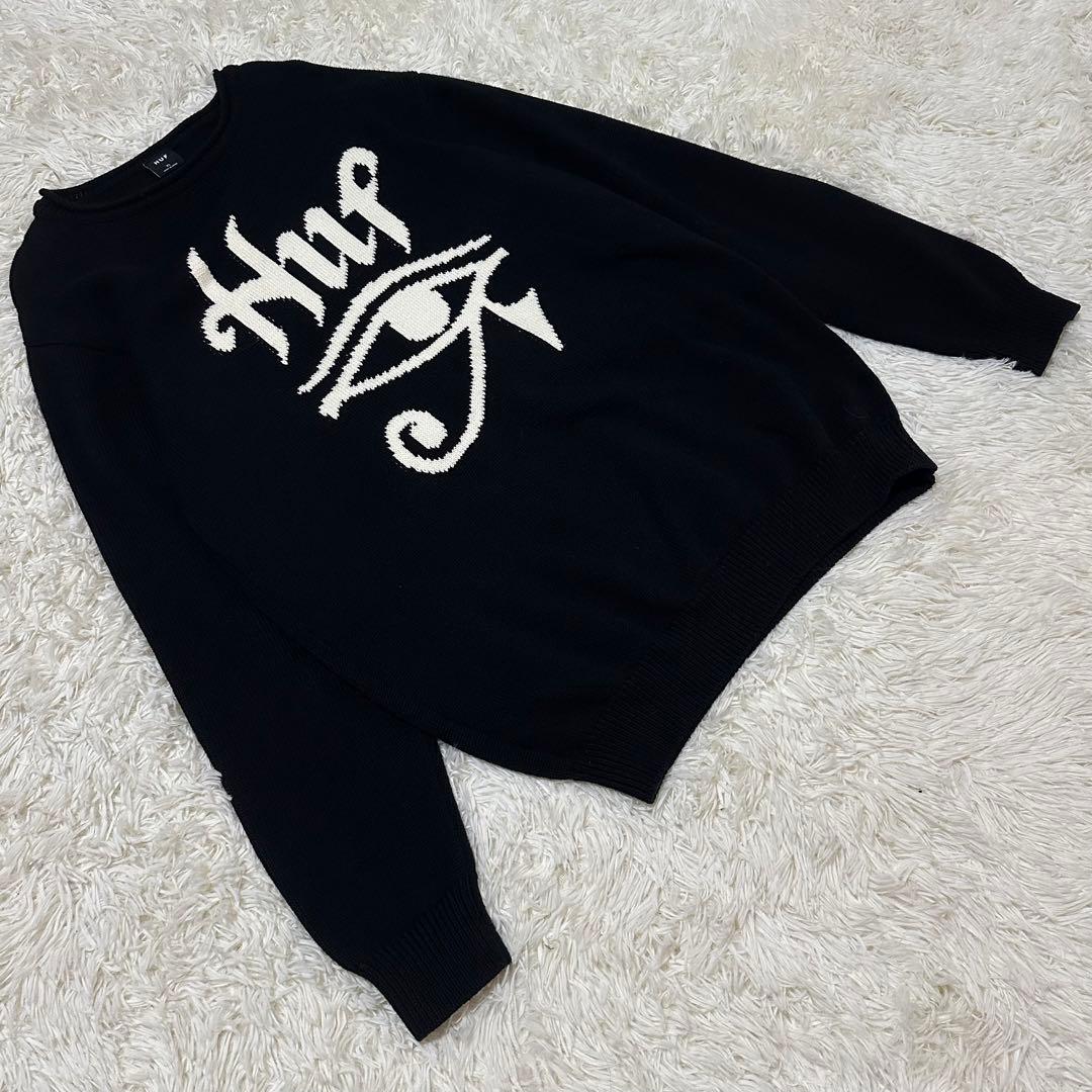 美品 希少XLサイズ HUF ハフ ビックロゴ コットン セーター デザイン