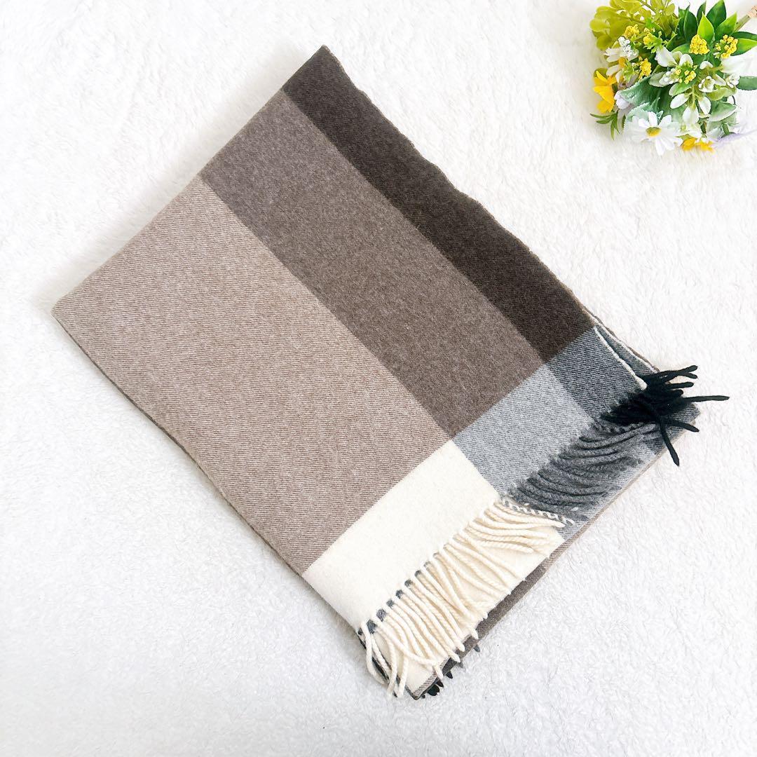 BEGG&CO ユナイテッドアローズ カシミア混 チェック 大判 ストール 茶系
