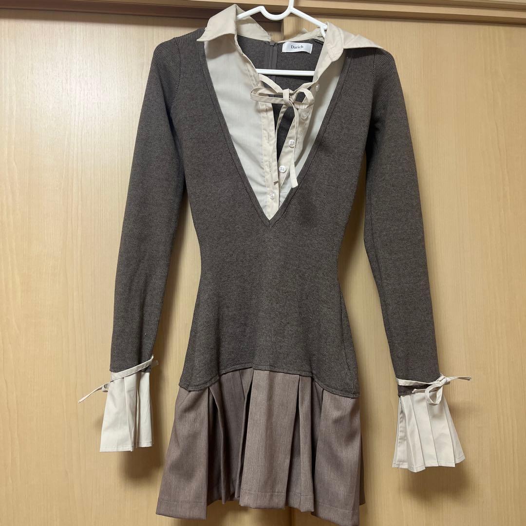 ダーリッチ darich シャツドッキングプリーツミニワンピース