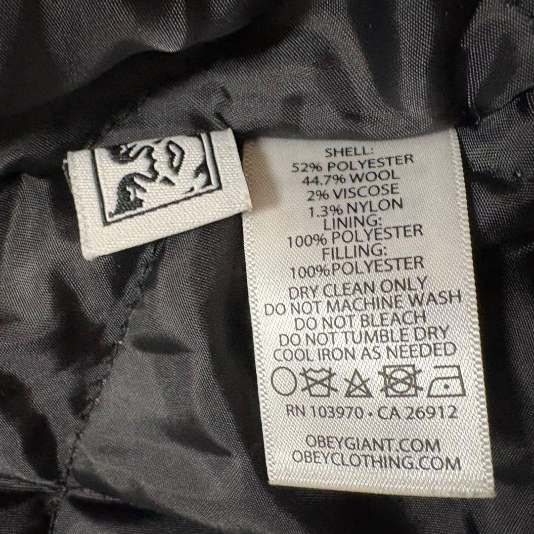 オベイ OBEY ウール混 スタジャン ブルゾン ビッグ刺繍 裏地キルティング