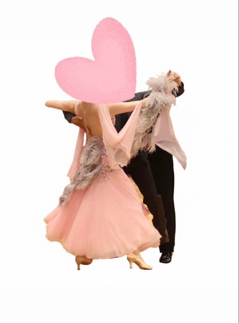 ピンク社交ダンススタンダードドレス グレーオーストリッチ付き - メルカリ