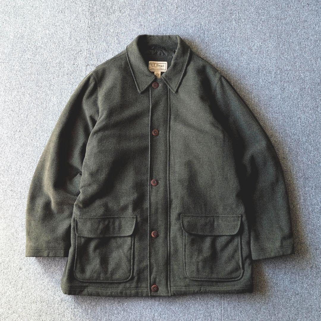 90s L.L.Bean ウール ハーフコート ジャケット オリーブ 古着 XL