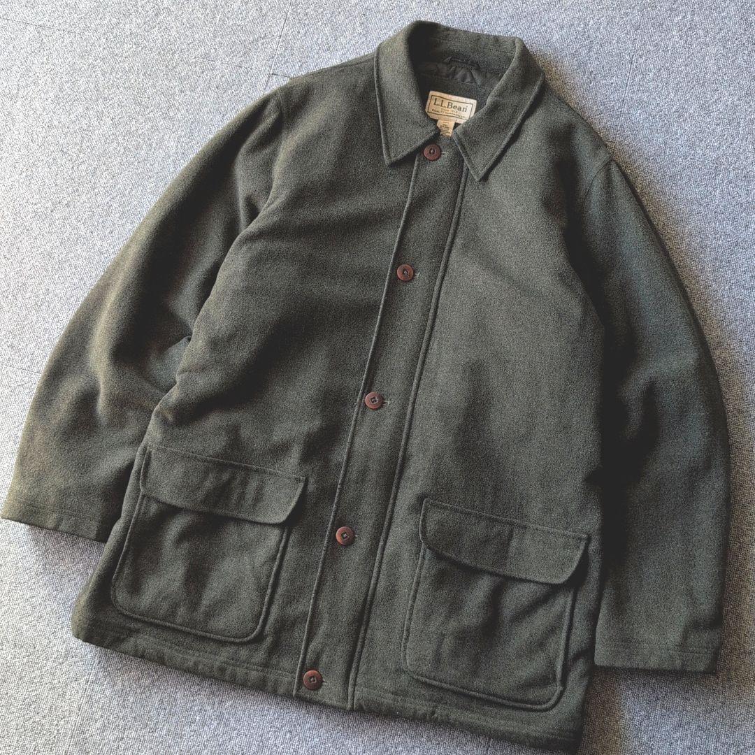 90s L.L.Bean ウール ハーフコート ジャケット オリーブ 古着 XL