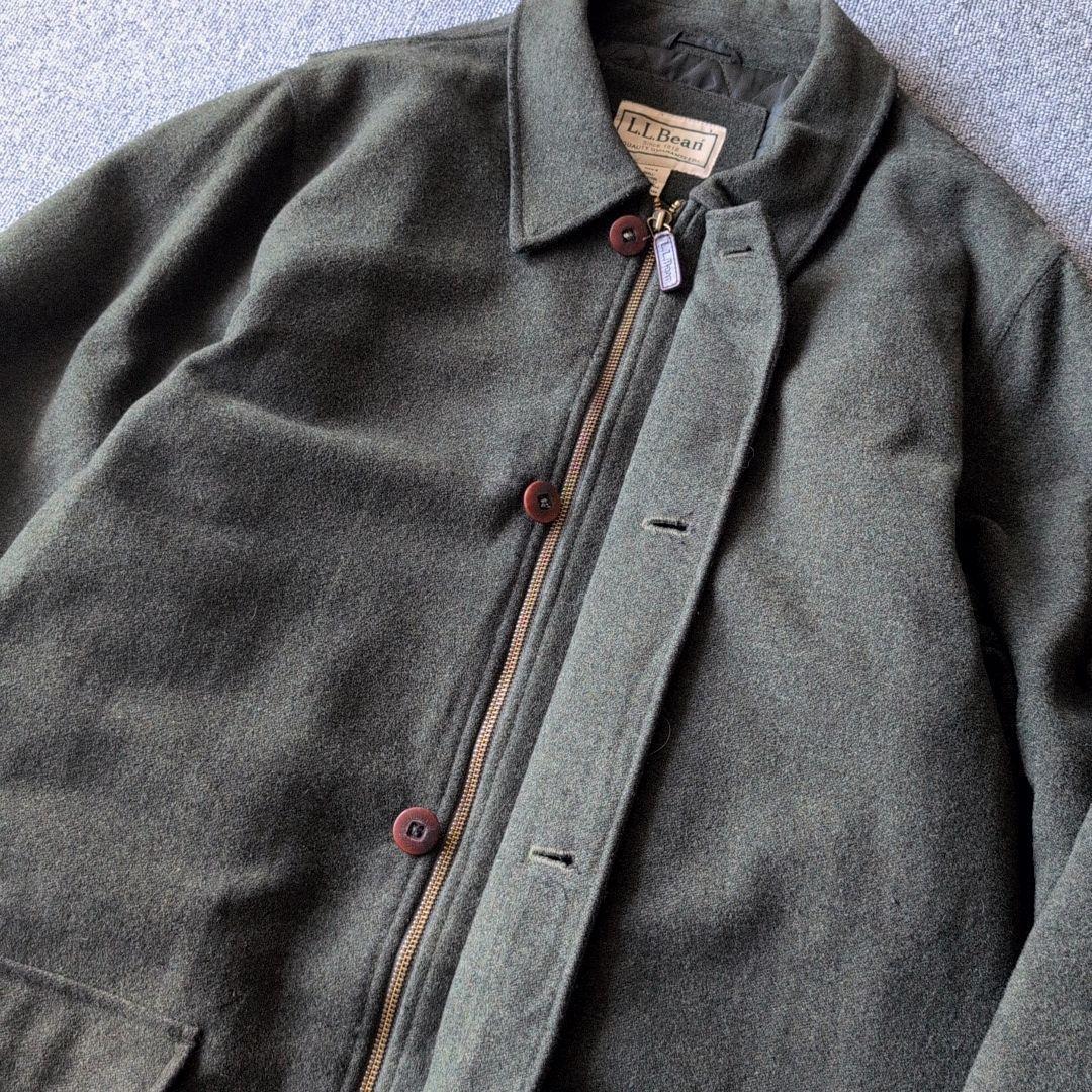 90s L.L.Bean ウール ハーフコート ジャケット オリーブ 古着 XL