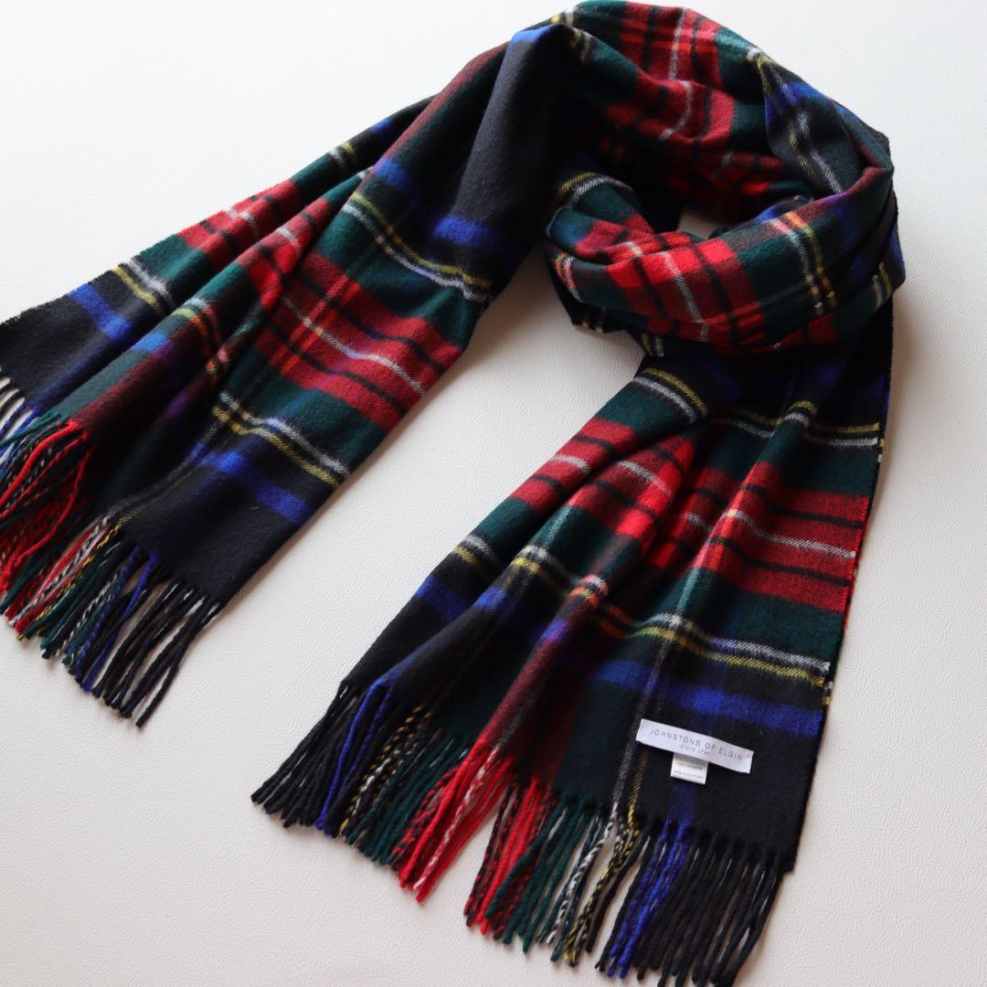 5385【極美品】ジョンストンズ　大判ストール カシミヤ100％　チェック