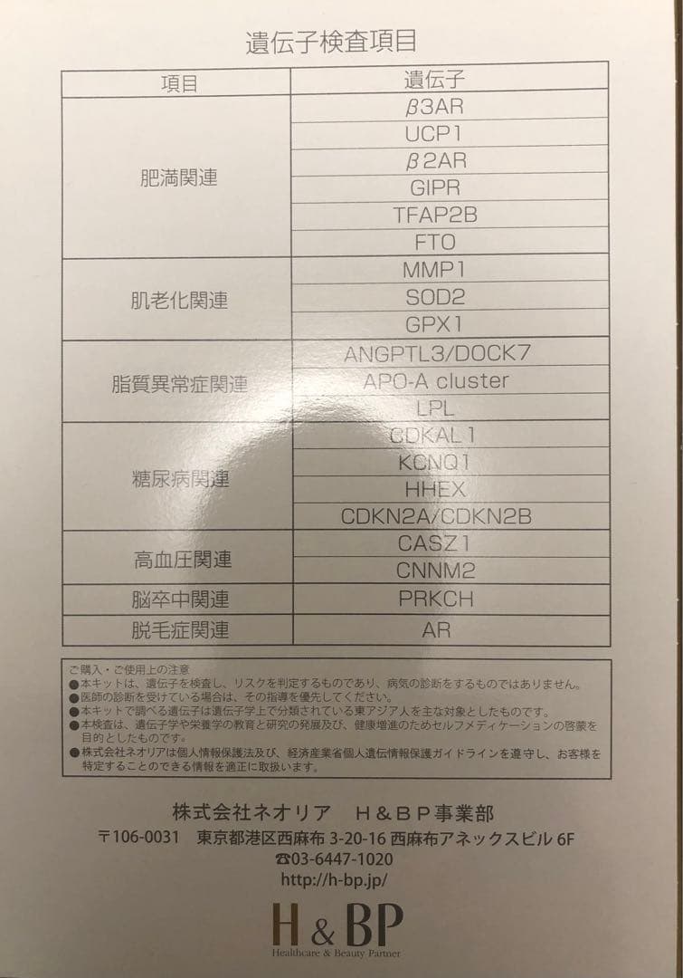 【新品】H&BP 遺伝子検査キット 肥満 生活習慣病　サロン専売品 3セット