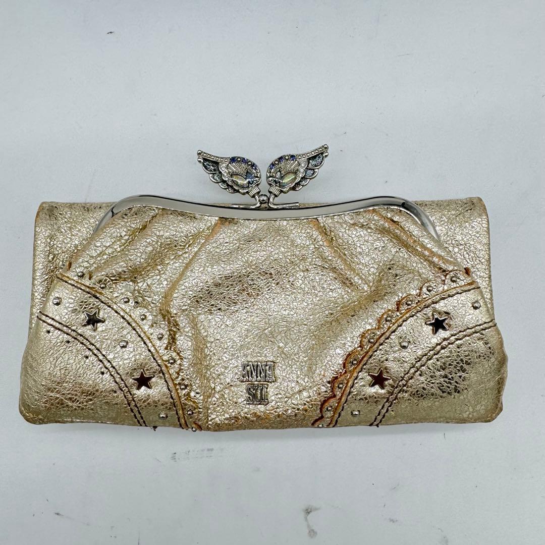 新品】アナスイ がま口二つ折り財布 折り財布 ニケ ゴールド 長財布