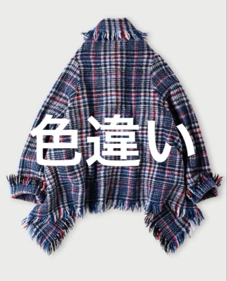 45R45rインドメリノのポンチョショートサックスヘリンボーン定価