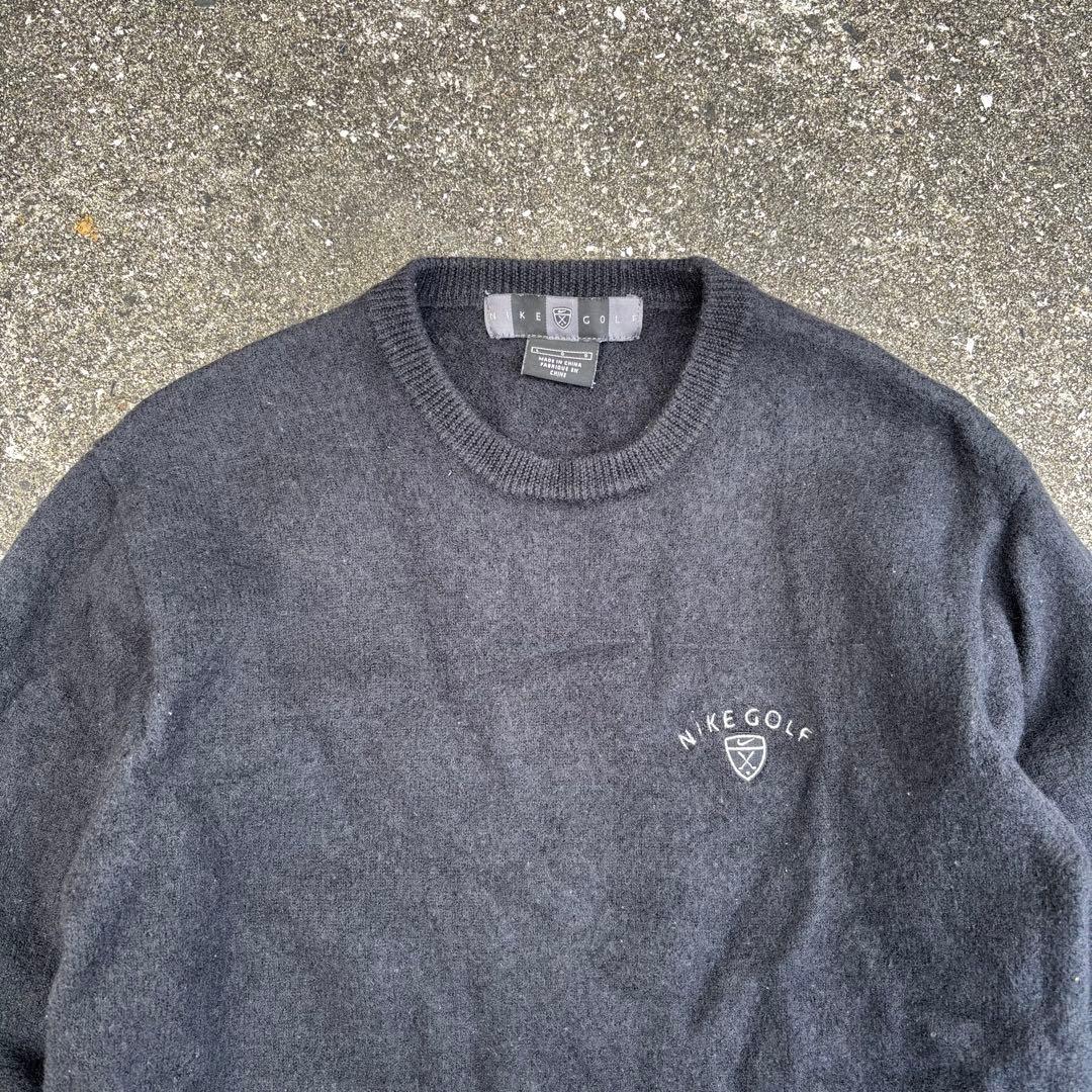 90s NIKE GOLF ウールニット セーター ブラック ロゴ 刺繍ロゴ