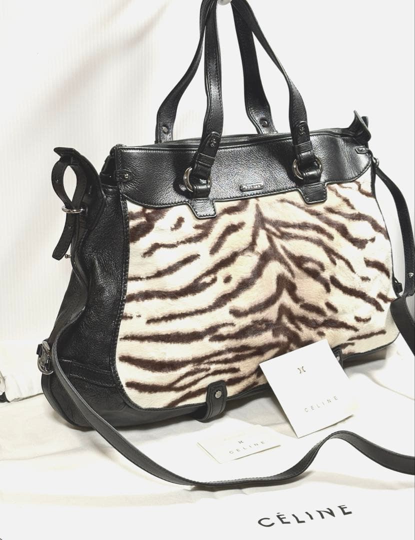 未使用近■ セリーヌ CELINE ハラコ2way アニマル柄 バッグ