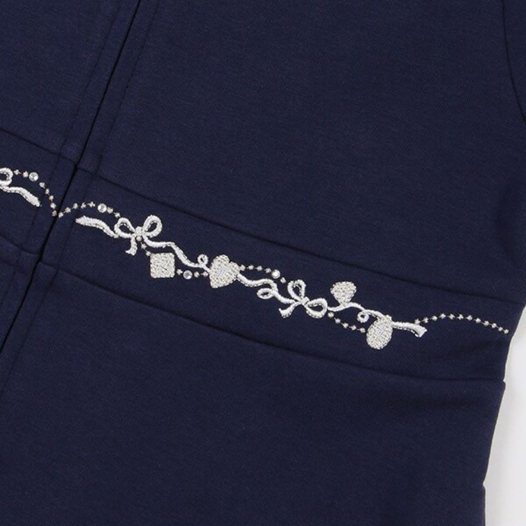 メゾピアノ　新品　140 ウエストビジュー衿つき前開きワンピース　ジップアップ