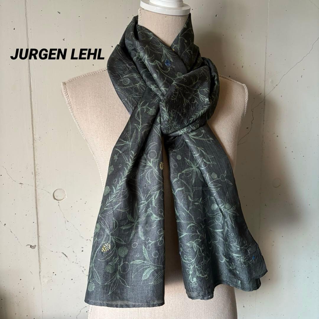 希少】ヨーガンレール＊大判シルクスカーフ 草花モチーフ 刺繍 セイジ