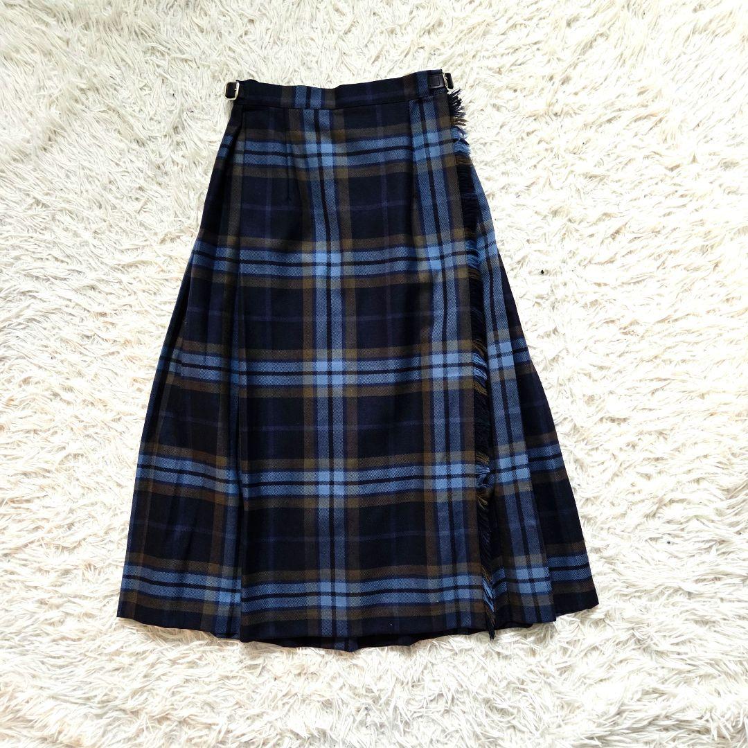 美品　オニールオブダブリン　ラップスカート　ロング チェック　プリーツ　レザー
